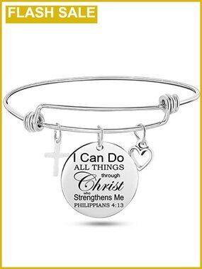 Stainless Steel Adjustable Bangle Bracelet Bible Verse Cross Christian